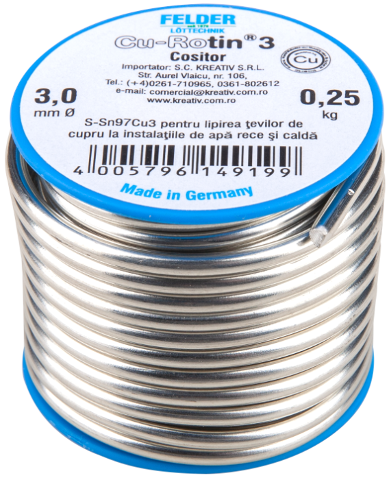 Aliaj pt Lipire Moale Sn97Cu3 Felder 3mm 250g - Consumabile sudura - Simple Tools
