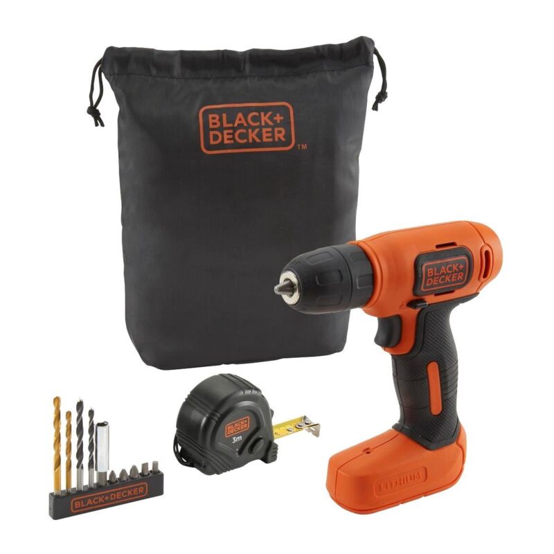 Masina de gaurit si insurubat Black&Decker BDCD8GPA-QW  cu acumulator Li-i-Ion  de 7.2V + ruleta, biti, burghie si adaptor - Masini de gaurit si insurubat cu acumulator - Simple Tools