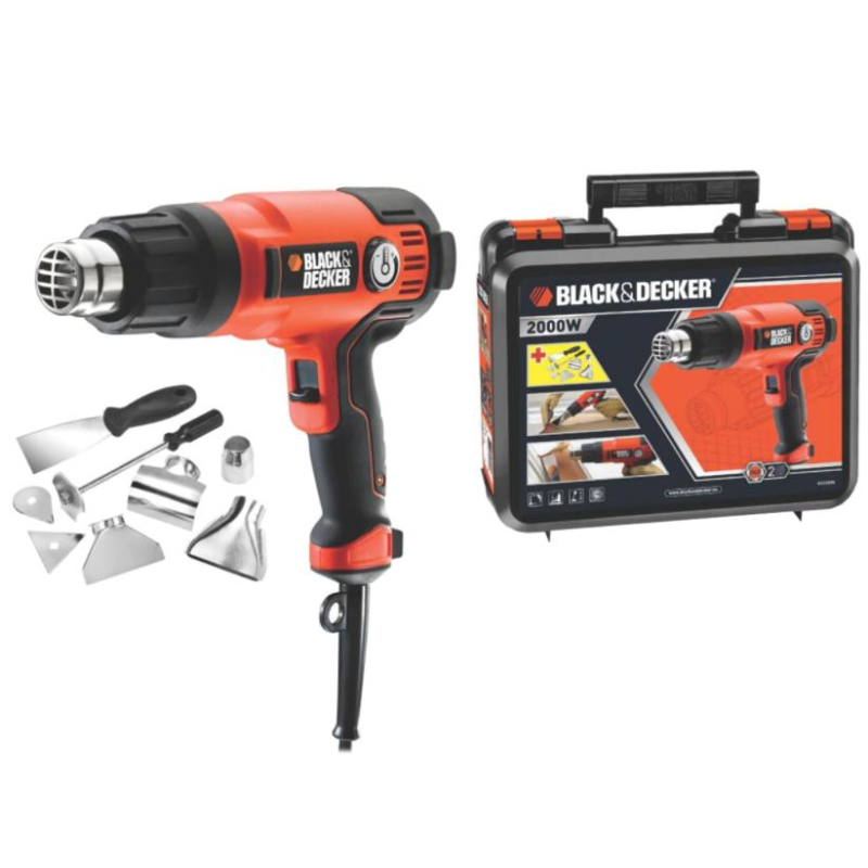 Suflanta cu aer cald Black&Decker, KX2200K, 2200W, 8 accesorii - Pistoale de lipit/feon si plita - Simple Tools