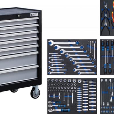 Banc de scule mobil cu 7 sertare echipat