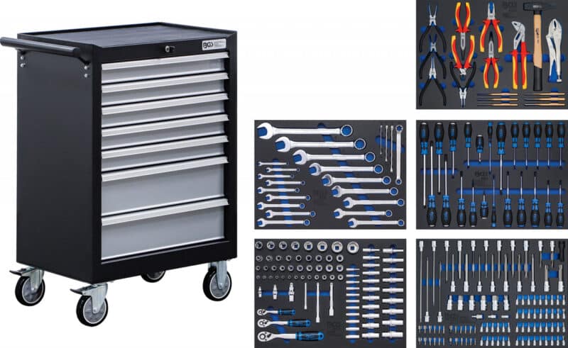 Banc de scule mobil cu 7 sertare echipat