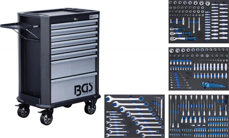 Banc de scule pentru atelier cu 8 sertare echipat